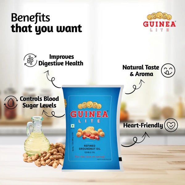 Guinea Lite Refined Groundnut Oil 1 Ltr Pouch